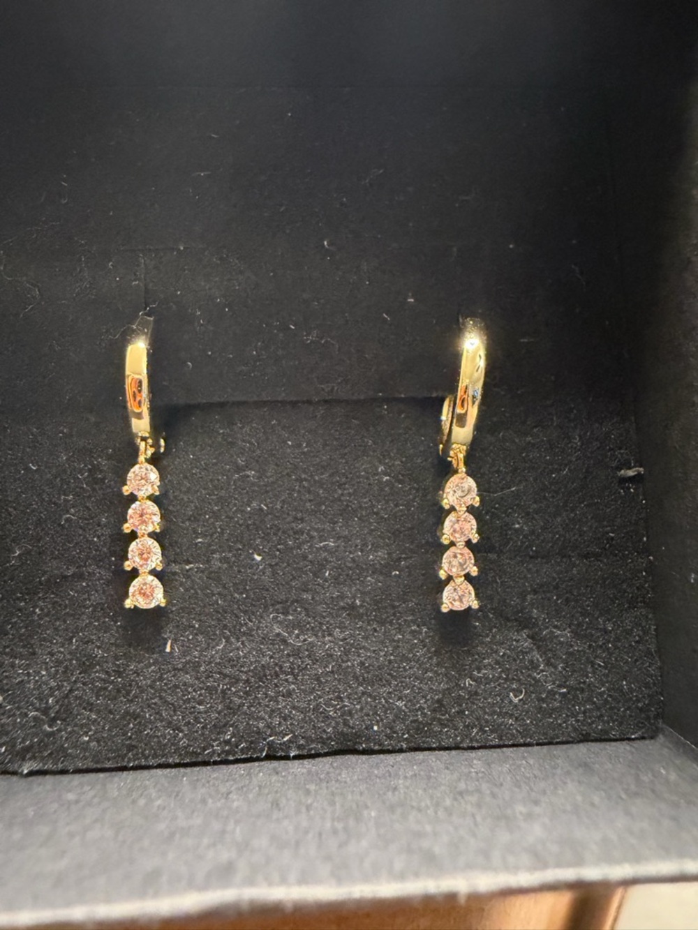 NWOT Dainty 14k gold plated, Clear CZ Drop Huggie Earrings.